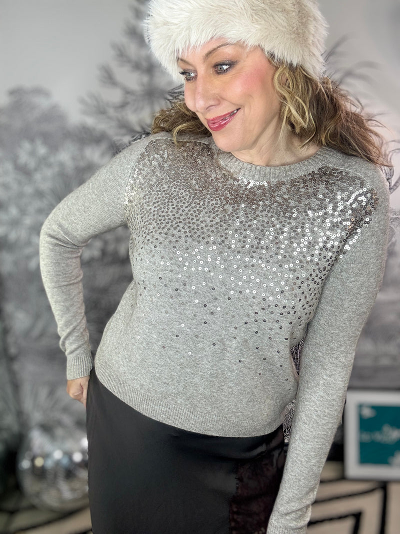Elsie Cascading Sequin Fine Knit Jumper