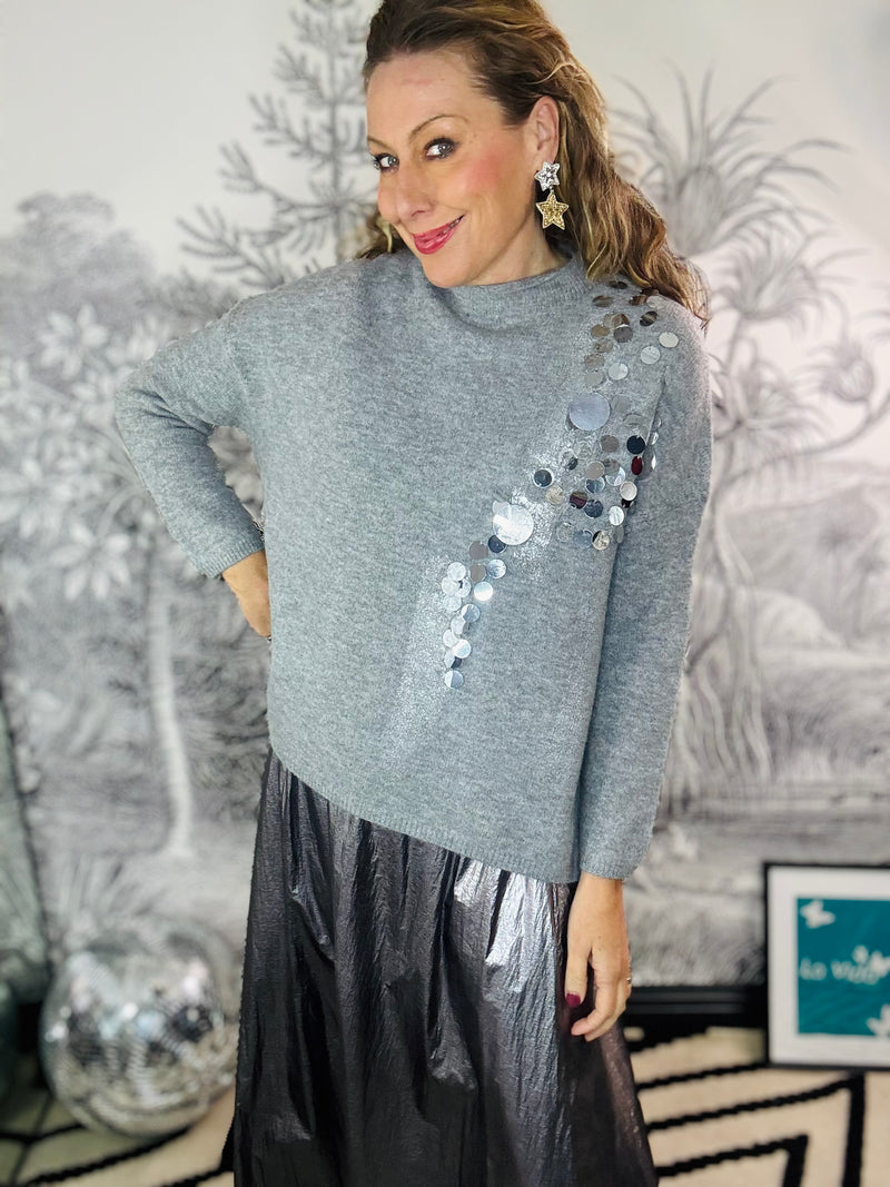 Kira Metallic Brush Stroke & Piette Sequin Jumper