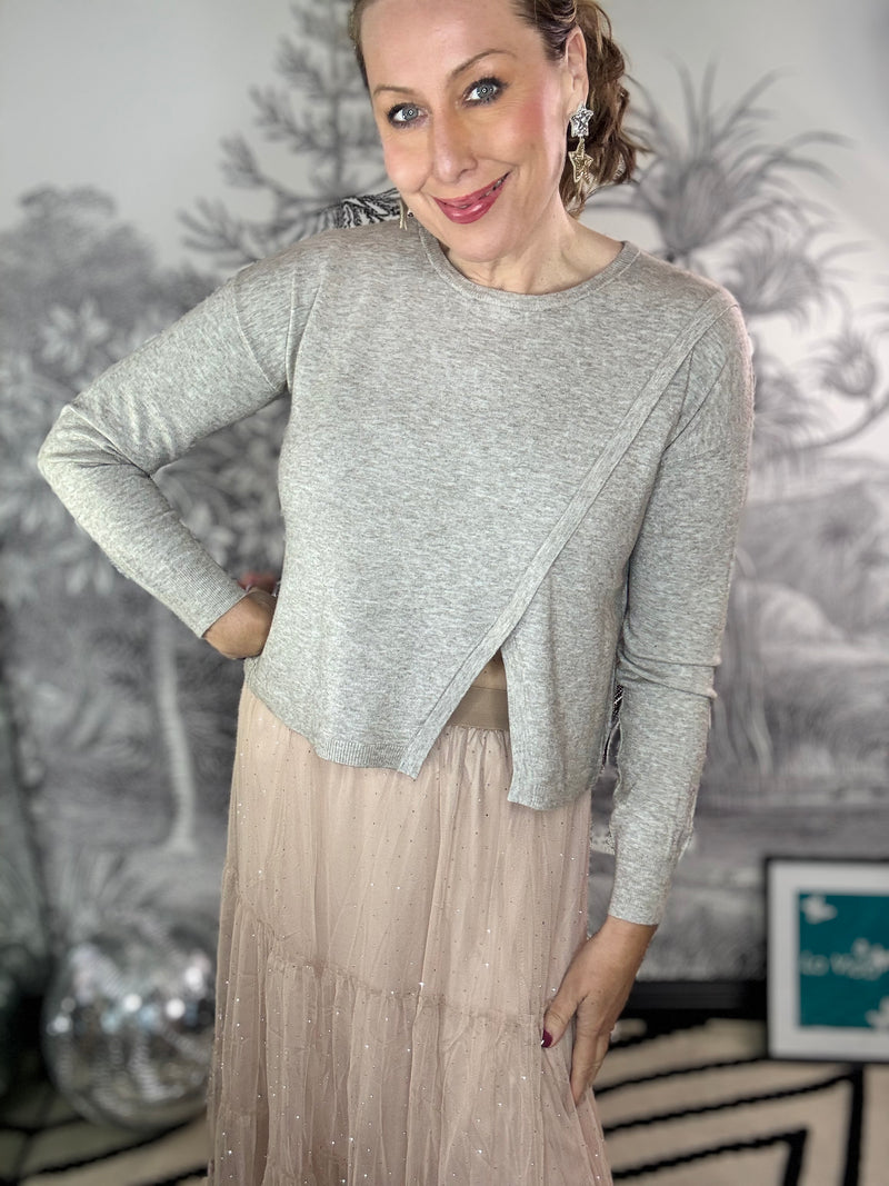 Ali Angora Mix Spliced Front Fine Knit Top