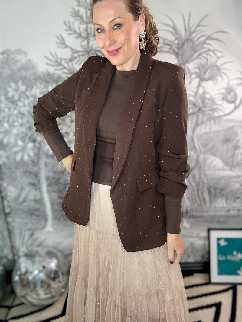 Galaxy Sparkle Ruched Sleeve Blazer