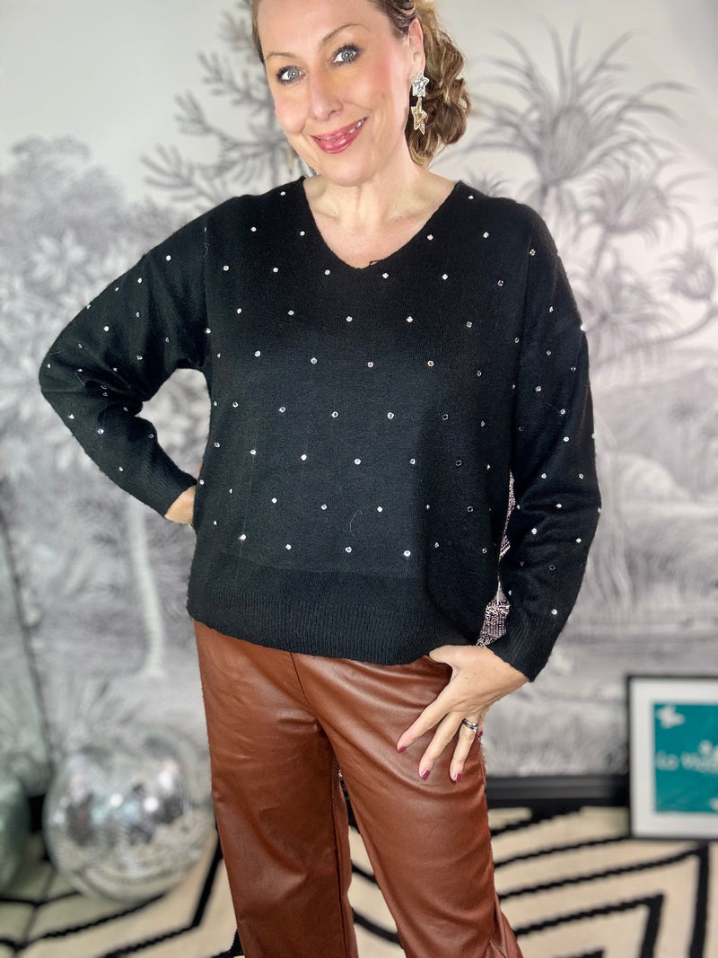 Jayla Crystal Front Knit V-Neck Jumper