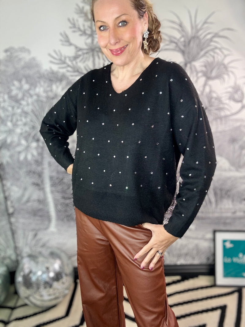 Jayla Crystal Front Knit V-Neck Jumper