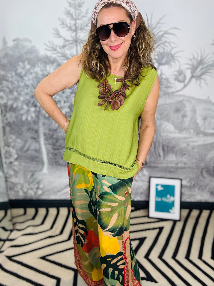 Tobago Textured Sleeveless Top with Cutout Hem