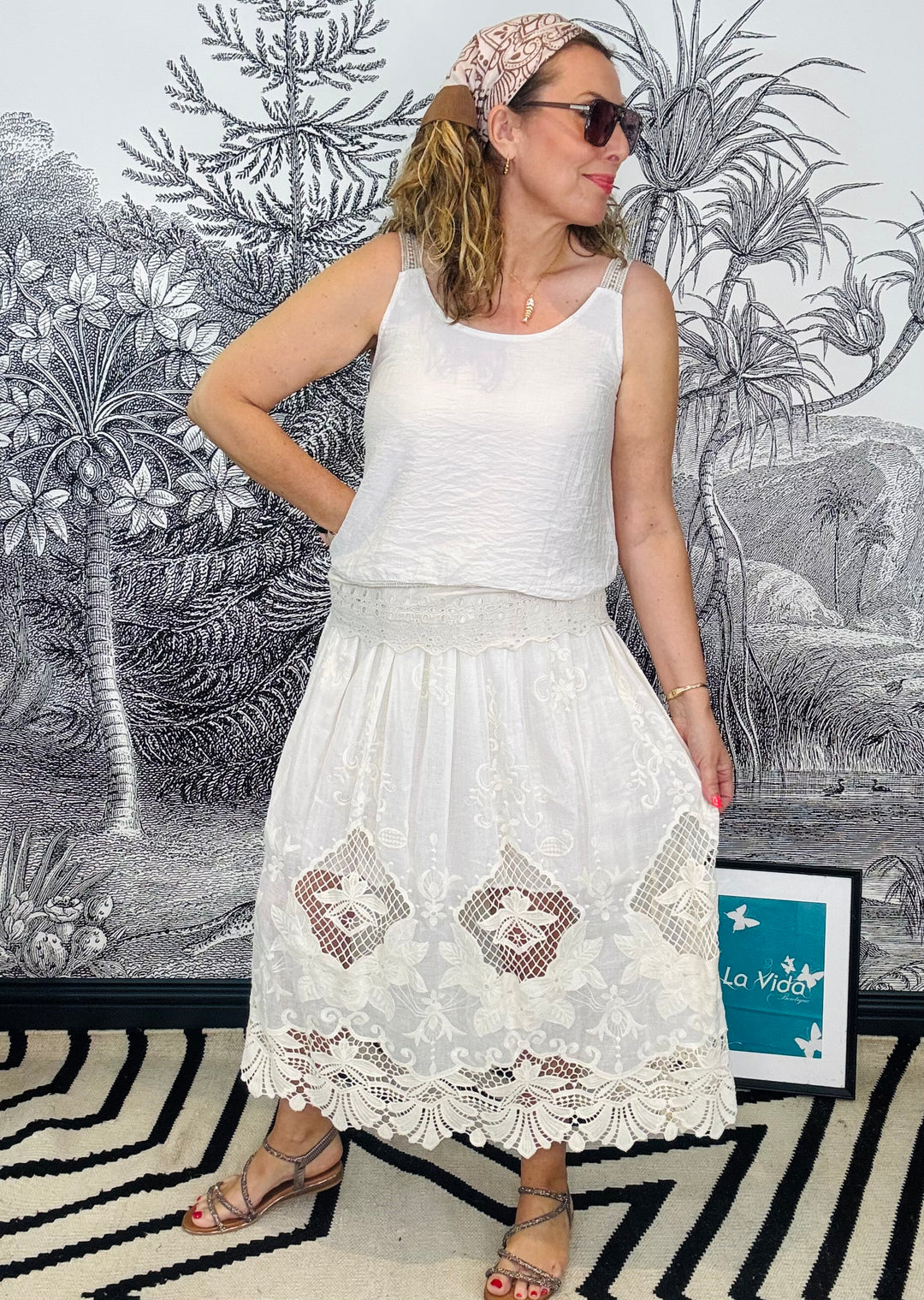Cici Cut Out Crochet Midi Skirt