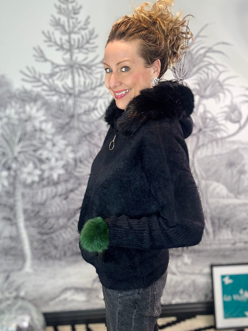 Rowan Knitted Hoodie with Faux Fur Trim