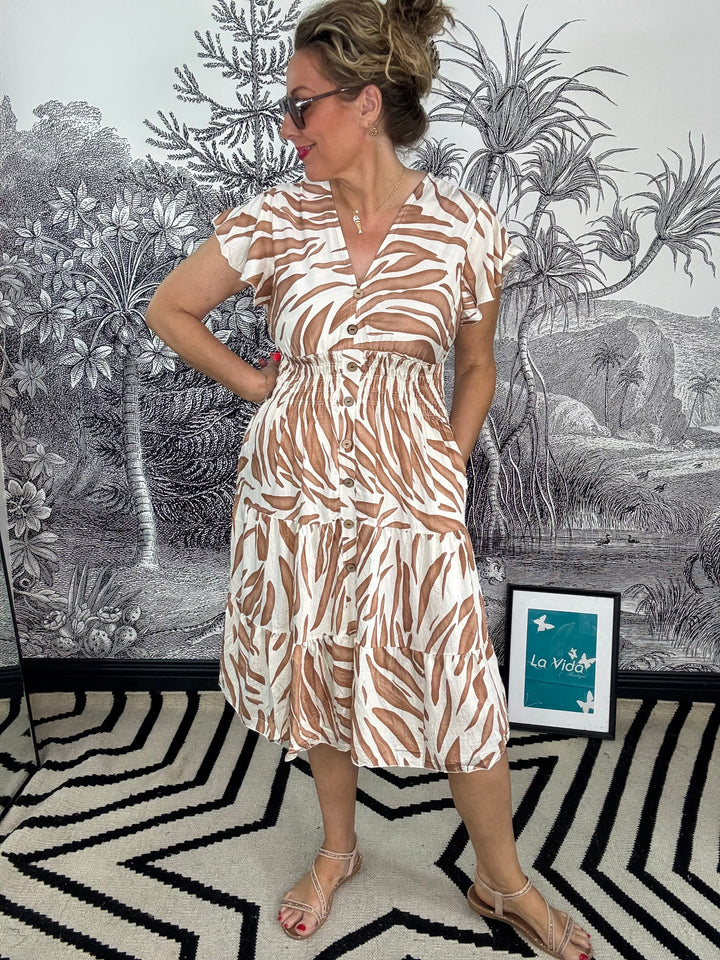Algarve Abstract Angel Sleeve Print Midi Dress