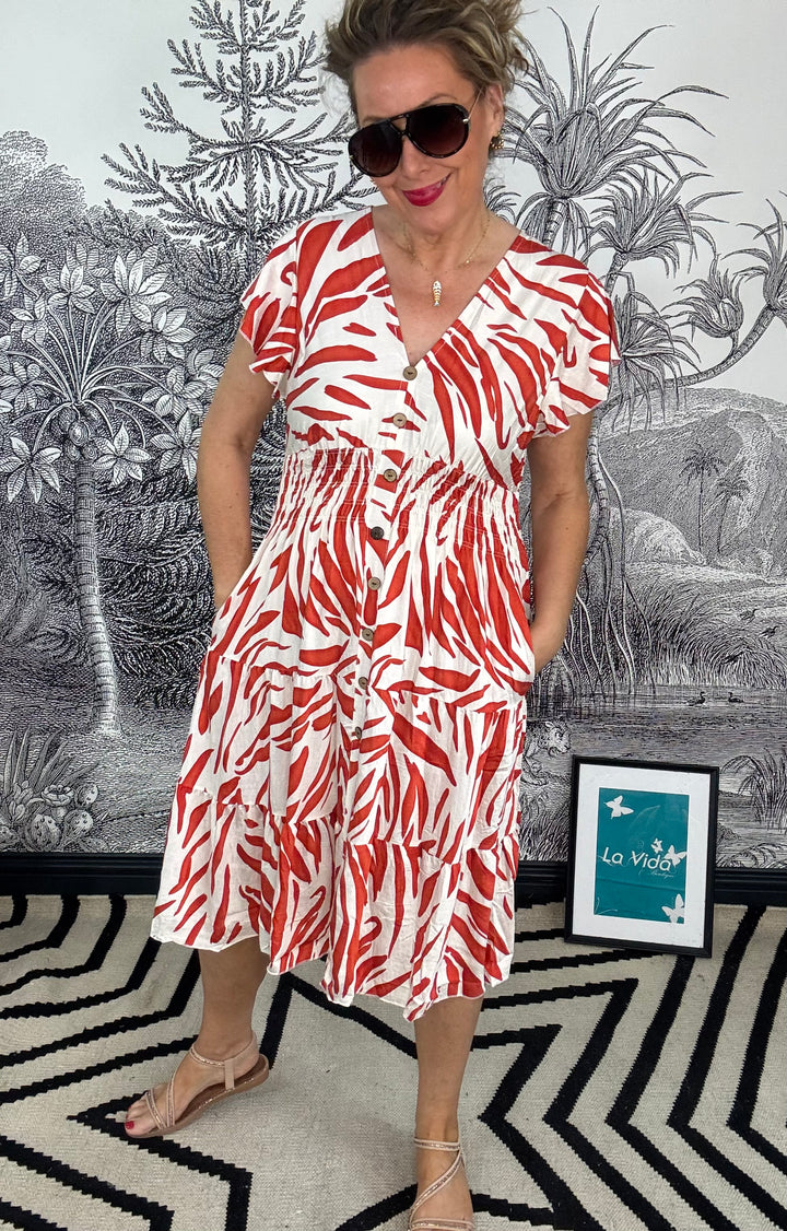 Algarve Abstract Angel Sleeve Print Midi Dress