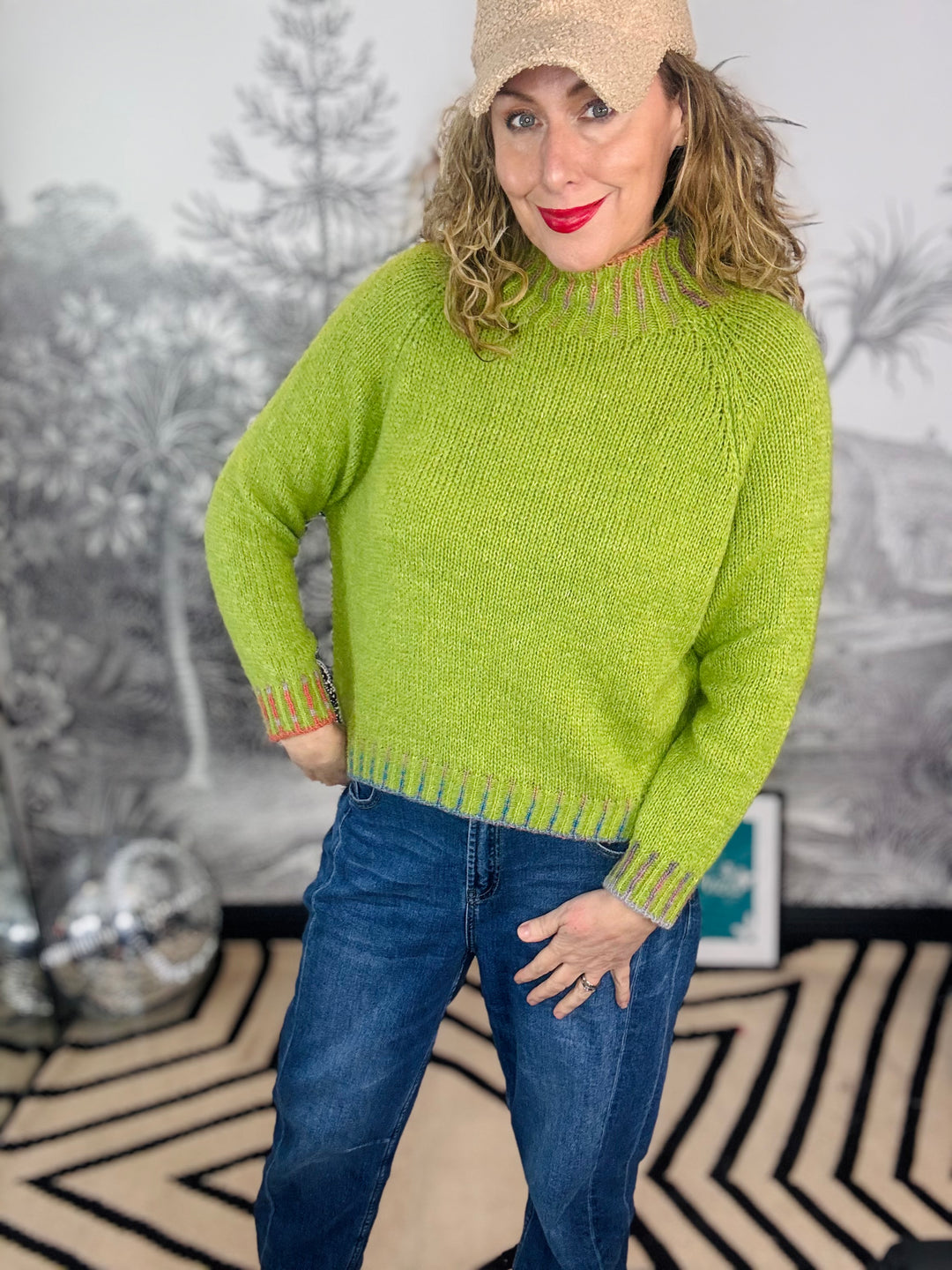 Stripe Neck Knit Jumper