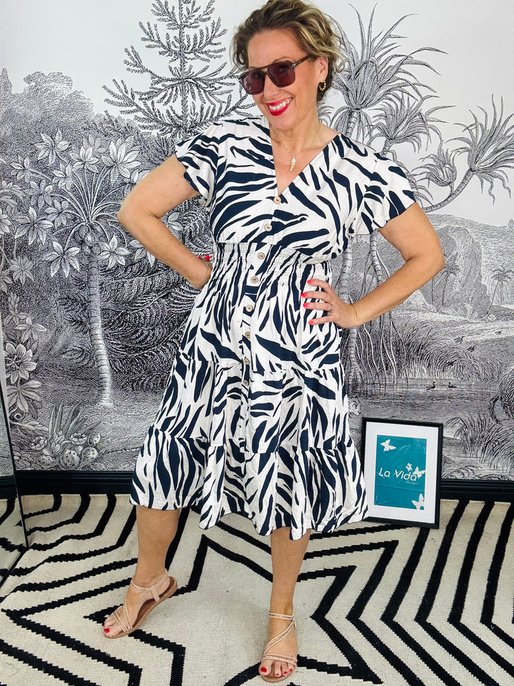 Algarve Abstract Angel Sleeve Print Midi Dress