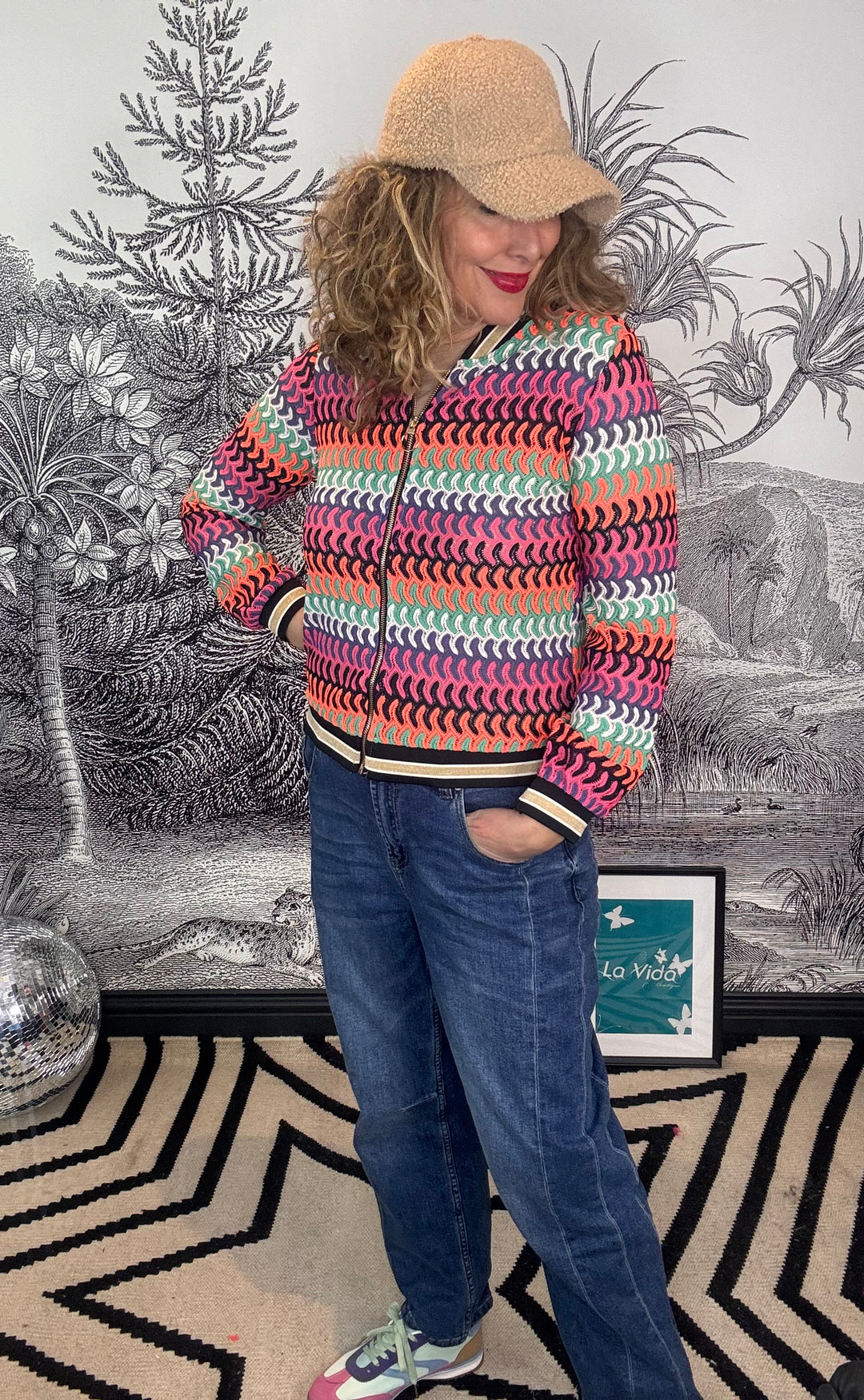 Sammy Scalloped Chevron Crochet Bomber Jacket