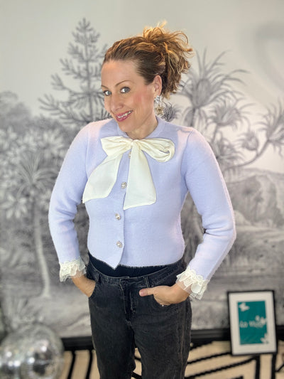 Windsor Bow Front Soft Cardigan in Lilac