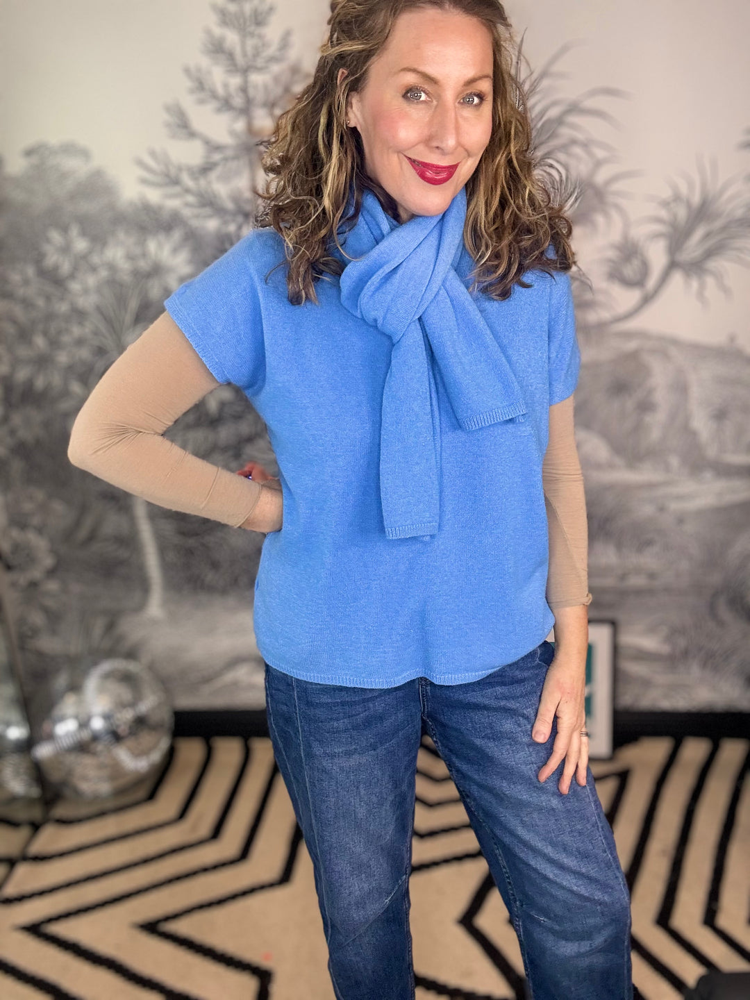 Cathy Cap Sleeve Knit with Detachable Matching Scarf