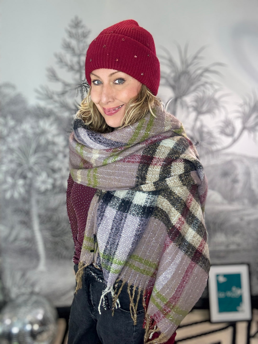 Cashmere Blend Tartan Scarf with Lurex Sparkle