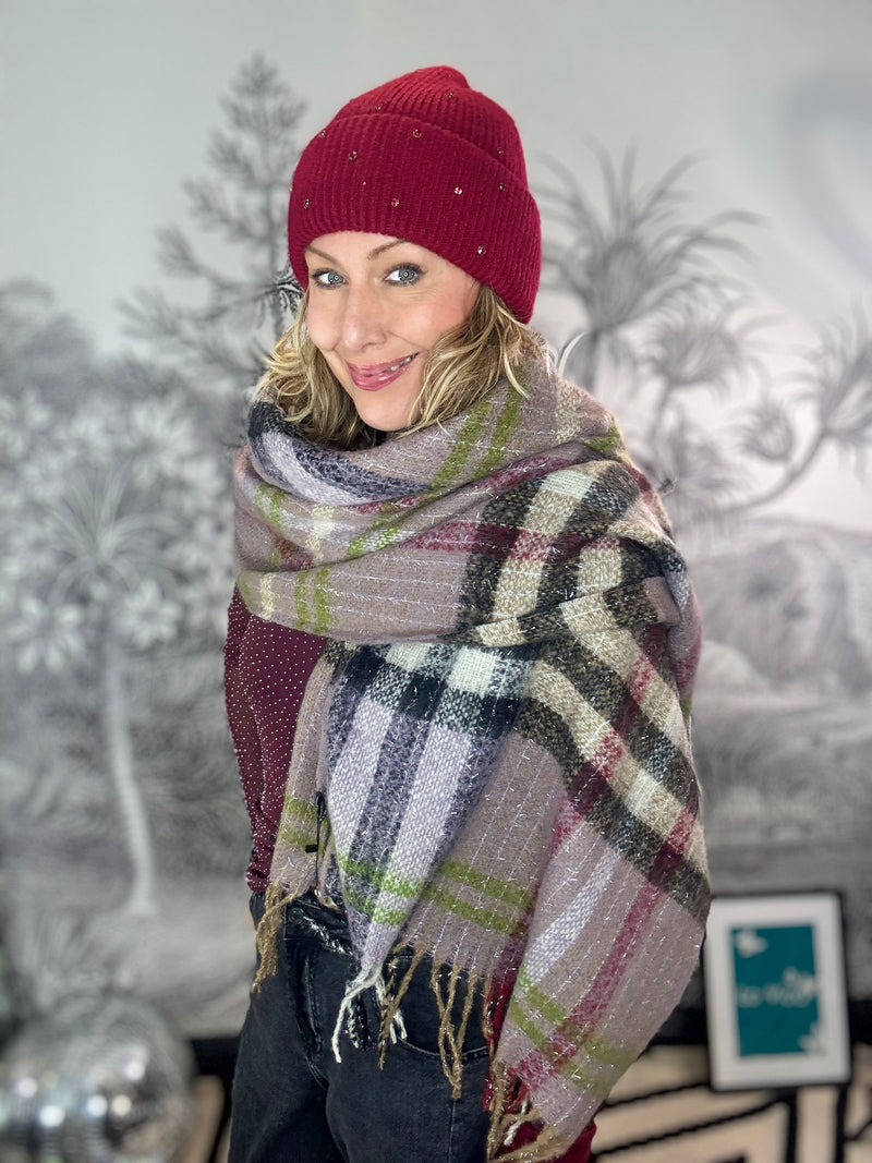 Cashmere Blend Tartan Scarf with Lurex Sparkle