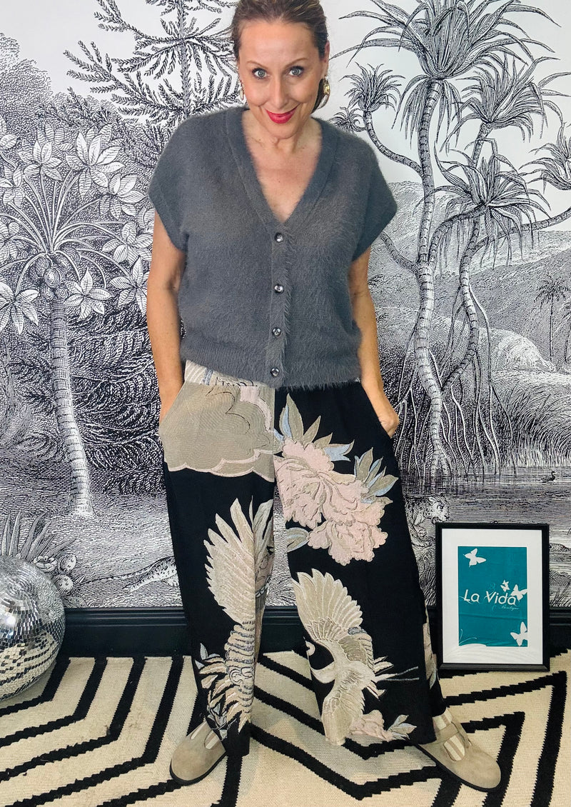 Crane Black Crepe Palazzo Trousers
