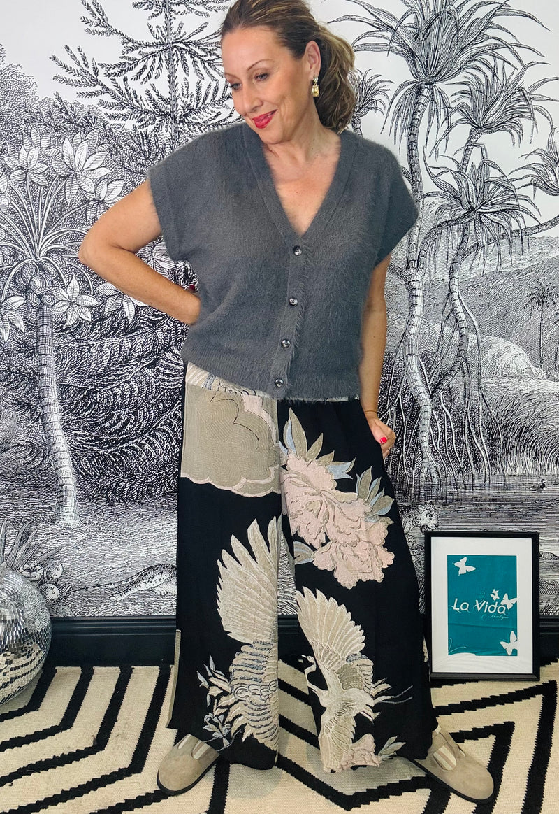 Crane Black Crepe Palazzo Trousers