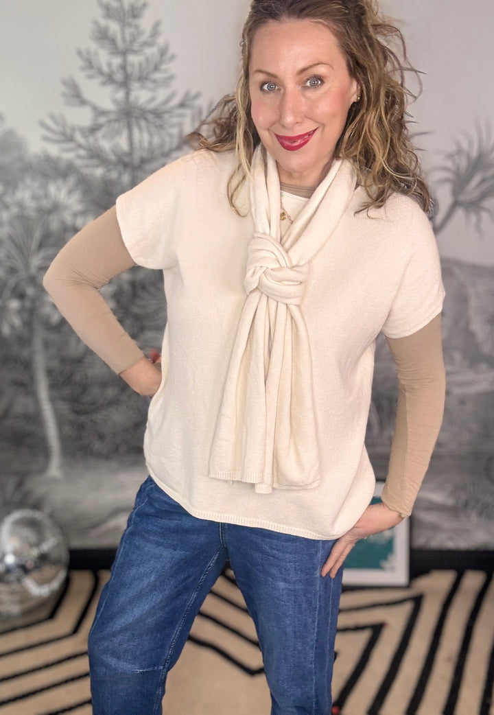 Cathy Cap Sleeve Knit with Detachable Matching Scarf