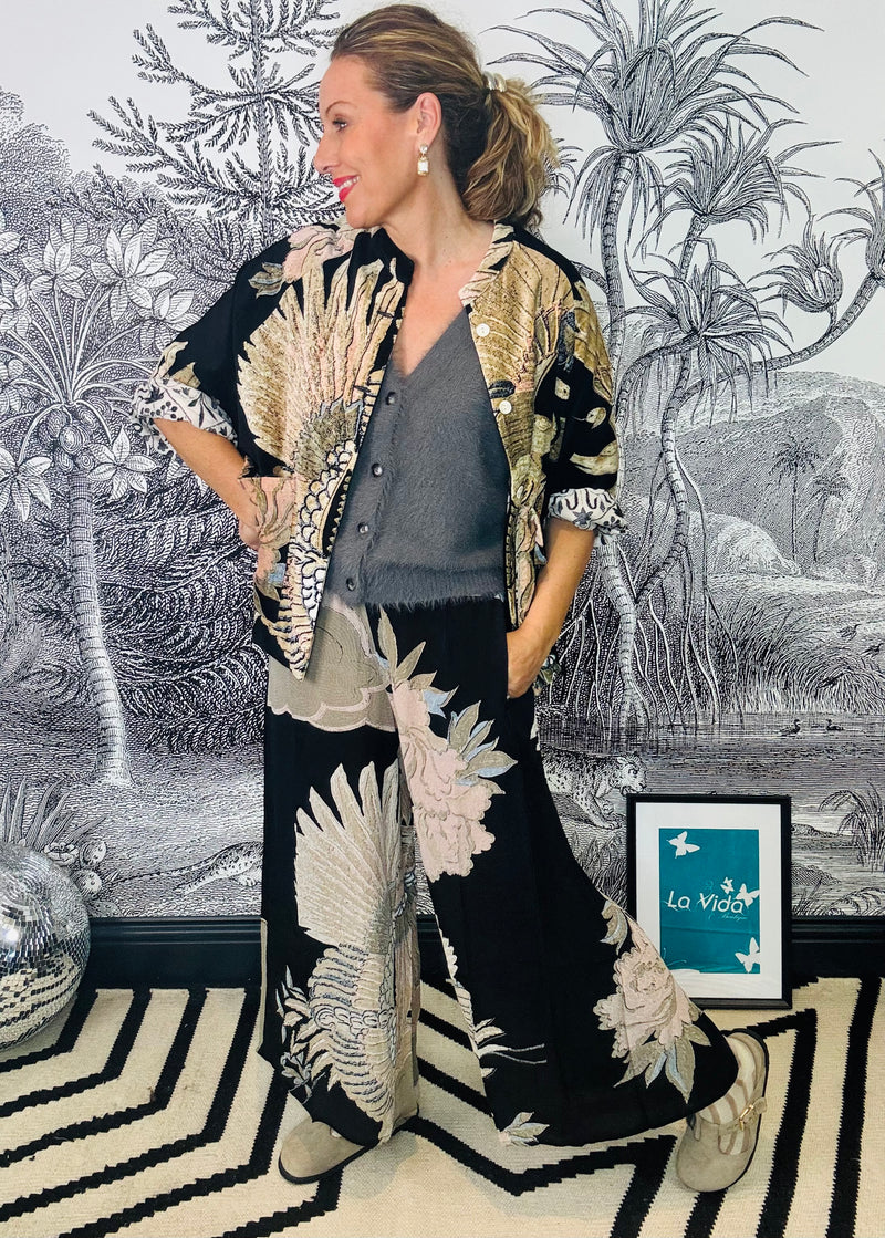 Crane Black Crepe Palazzo Trousers