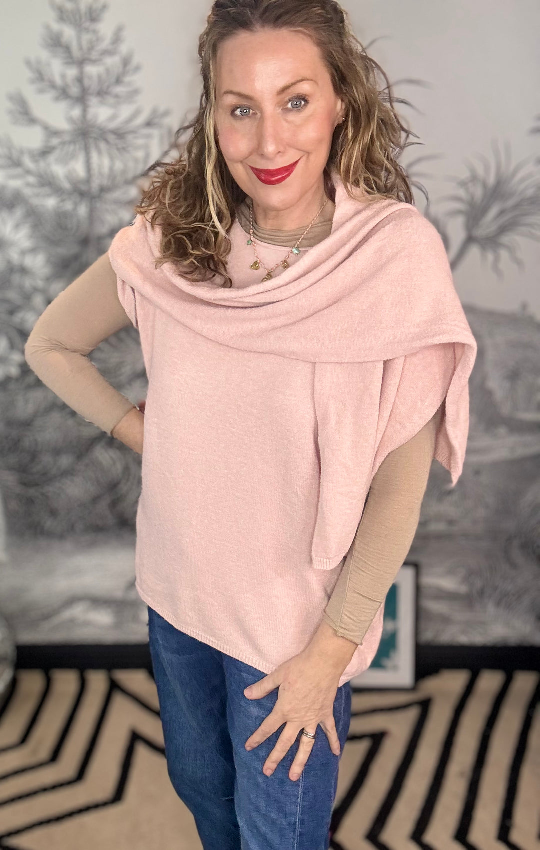 Cathy Cap Sleeve Knit with Detachable Matching Scarf