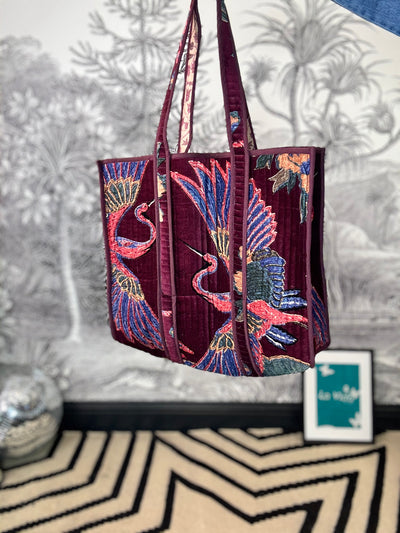Crane Plum Large Velvet Tote Bag