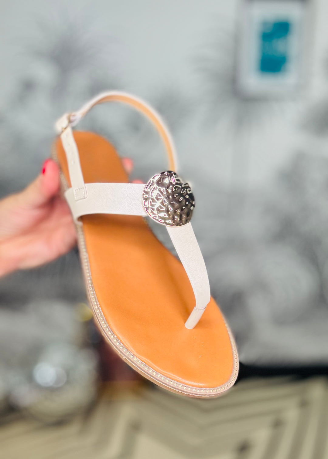 Pascal Gold Disc White Sandals