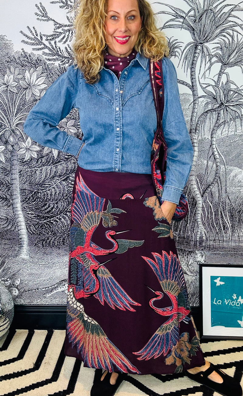 Crane Plum A-Line Maxi Skirt