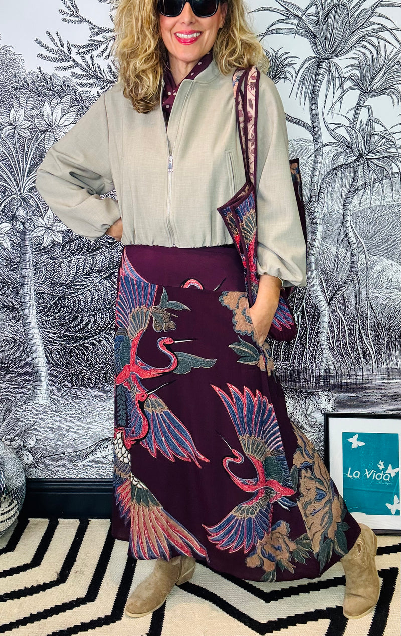 Crane Plum A-Line Maxi Skirt