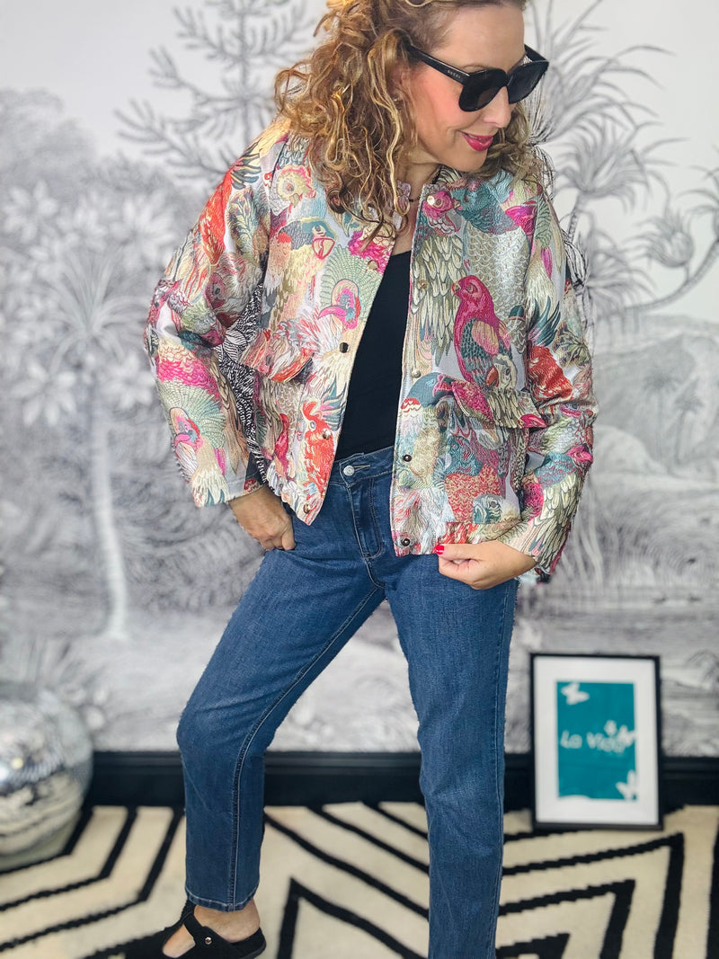 Xanthe Jacquard Bird Bomber Jacket