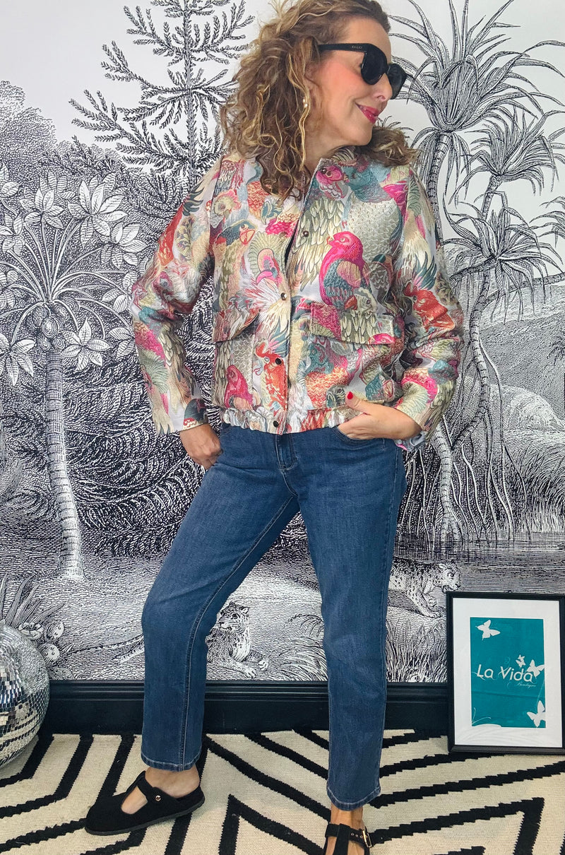 Xanthe Jacquard Bird Bomber Jacket