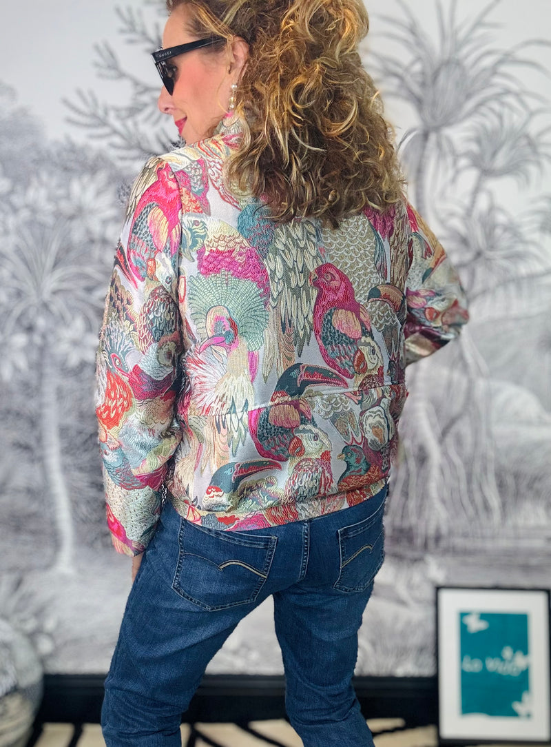 Xanthe Jacquard Bird Bomber Jacket