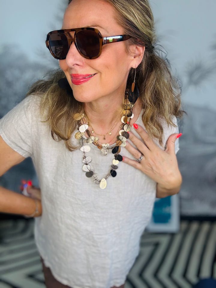 Petal-like double strand long necklace