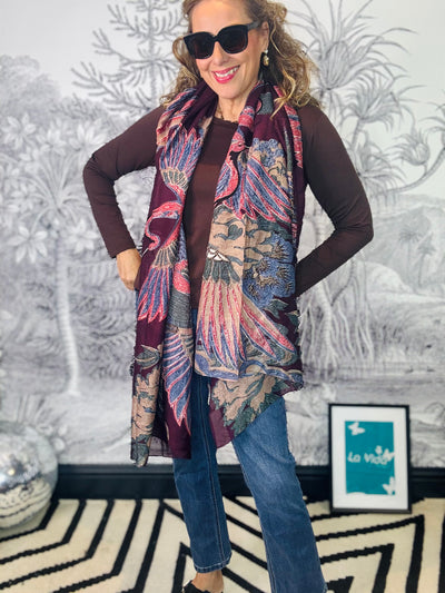 Crane Plum Scarf