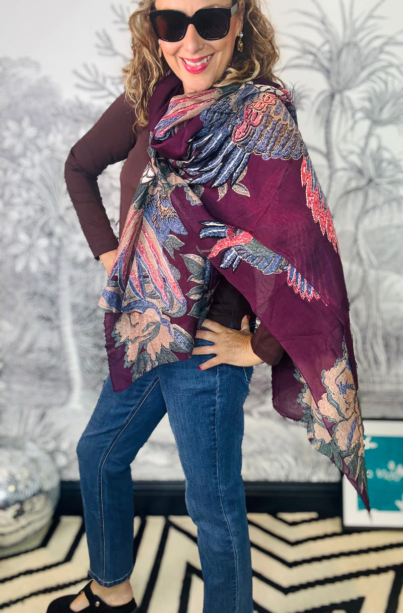 Crane Plum Scarf