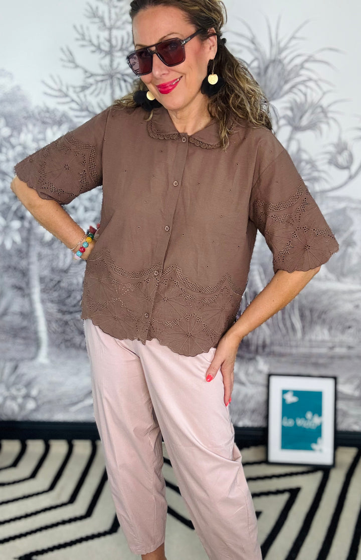 Agneta Lace Blouse in Espresso