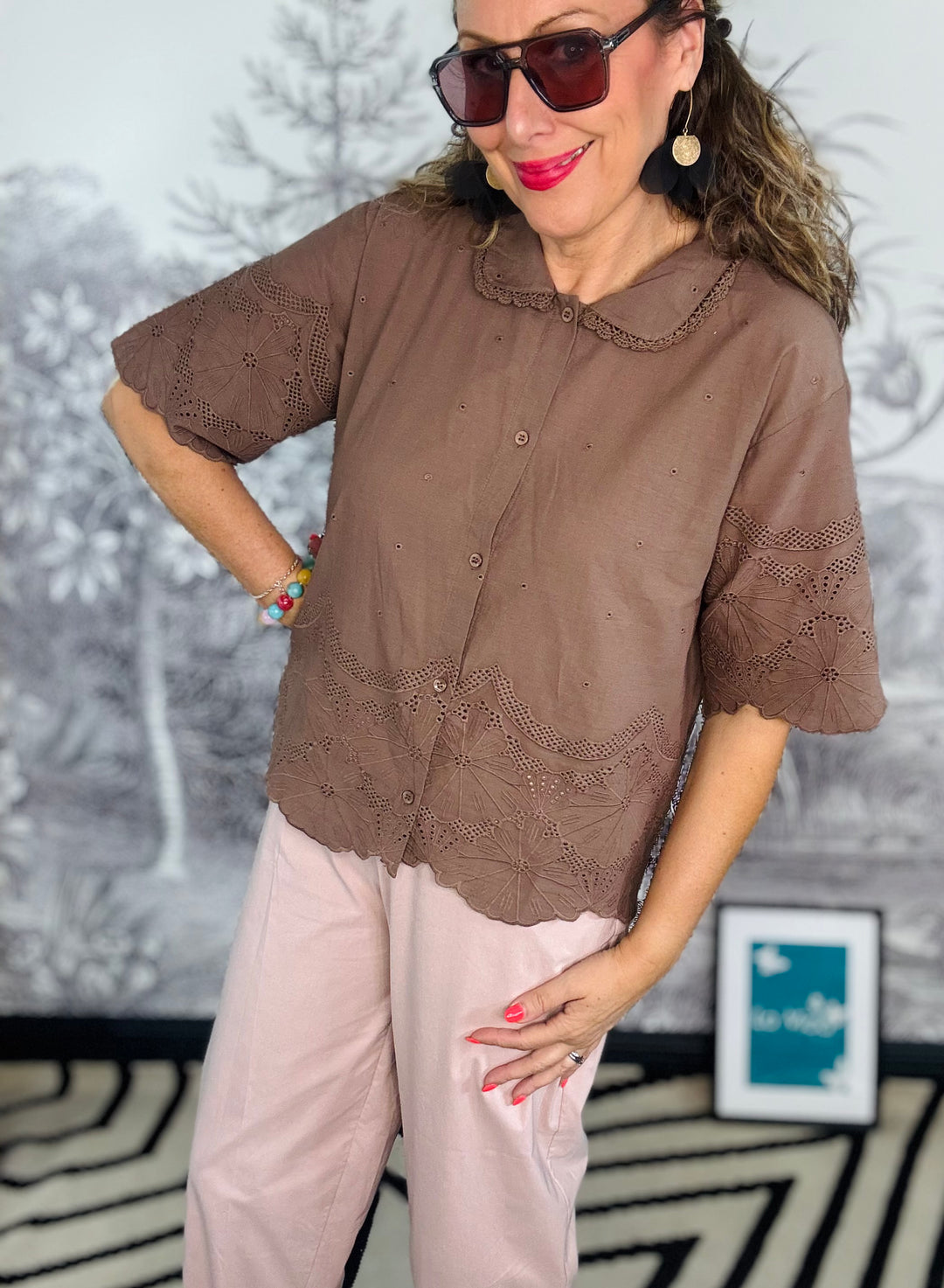 Agneta Lace Blouse in Espresso