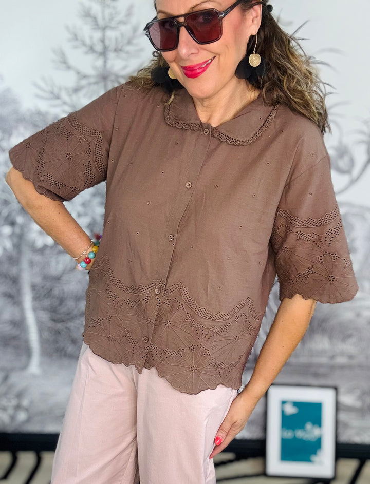 Agneta Lace Blouse in Espresso