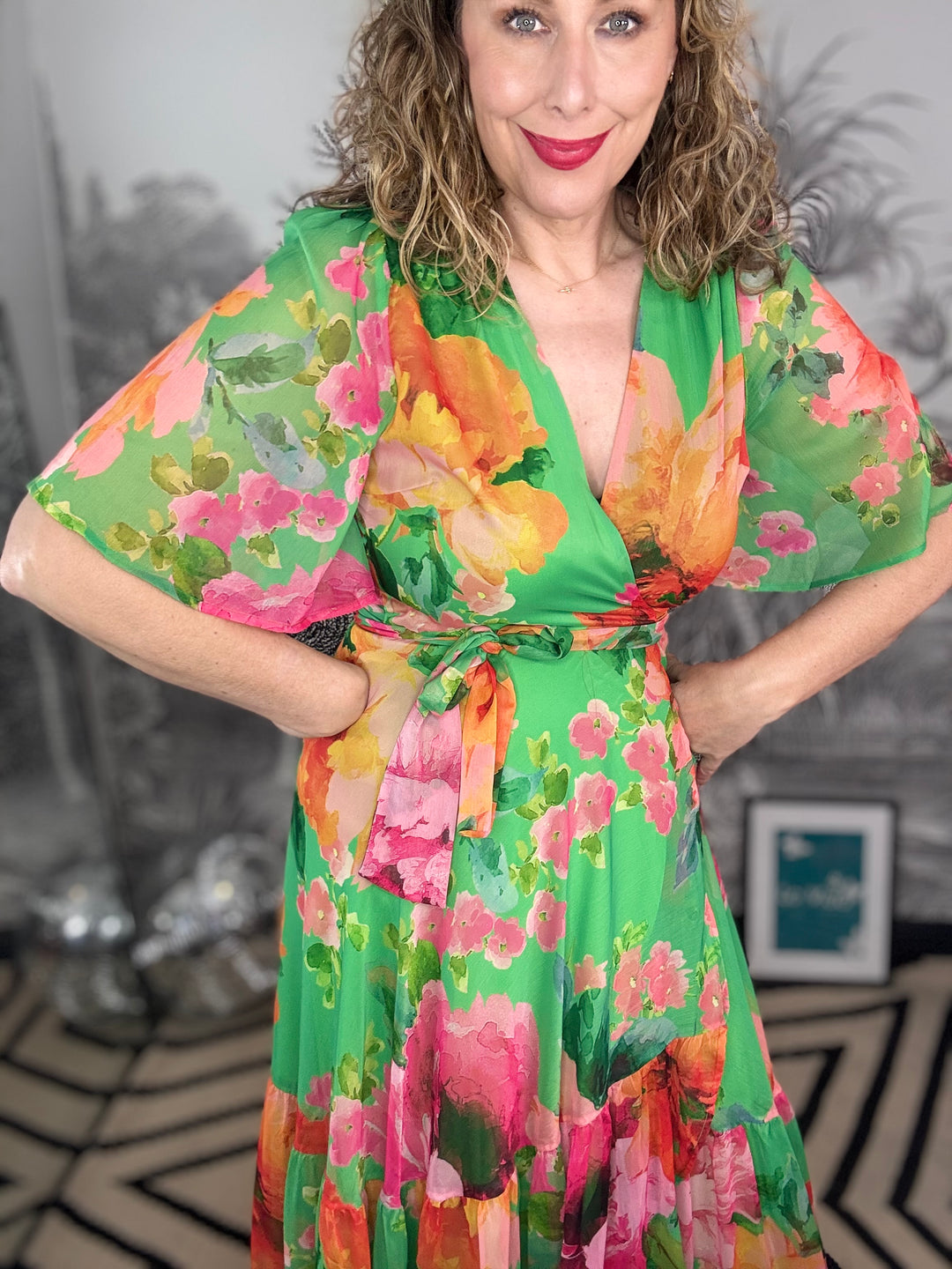 The Samantha Flutter Sleeve Maxi Wrap Dress with Tie Waist