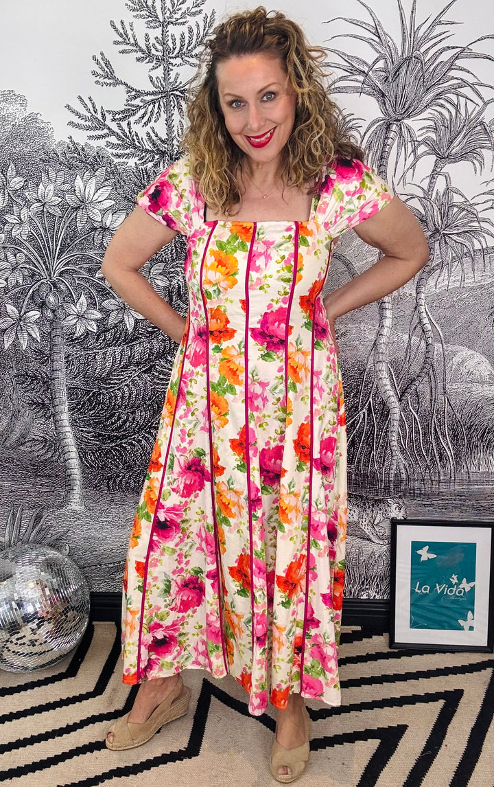 Shannon Bardot Sleeve Corseted Midi Dress