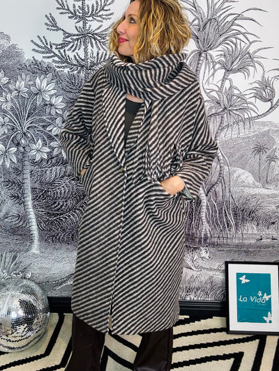 Pippa Striped Wool Mix Coat & Scarf