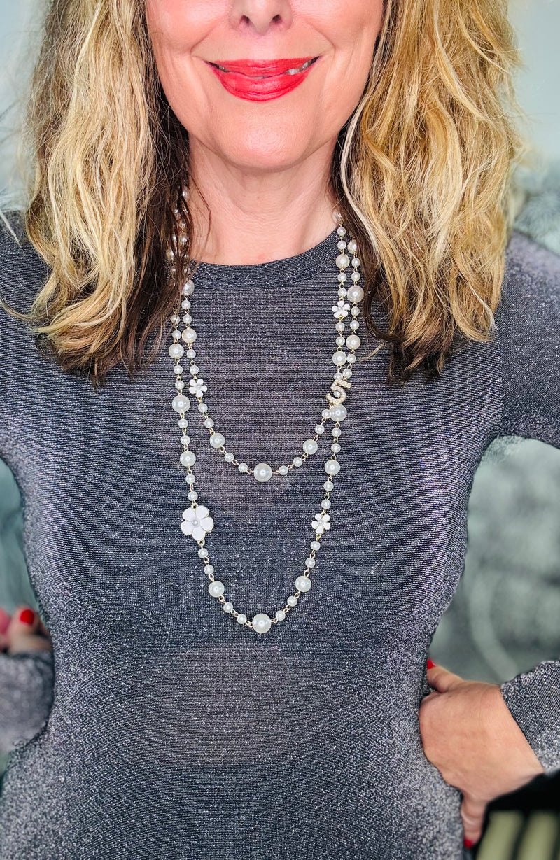 Camellia & Pearl Long Necklace