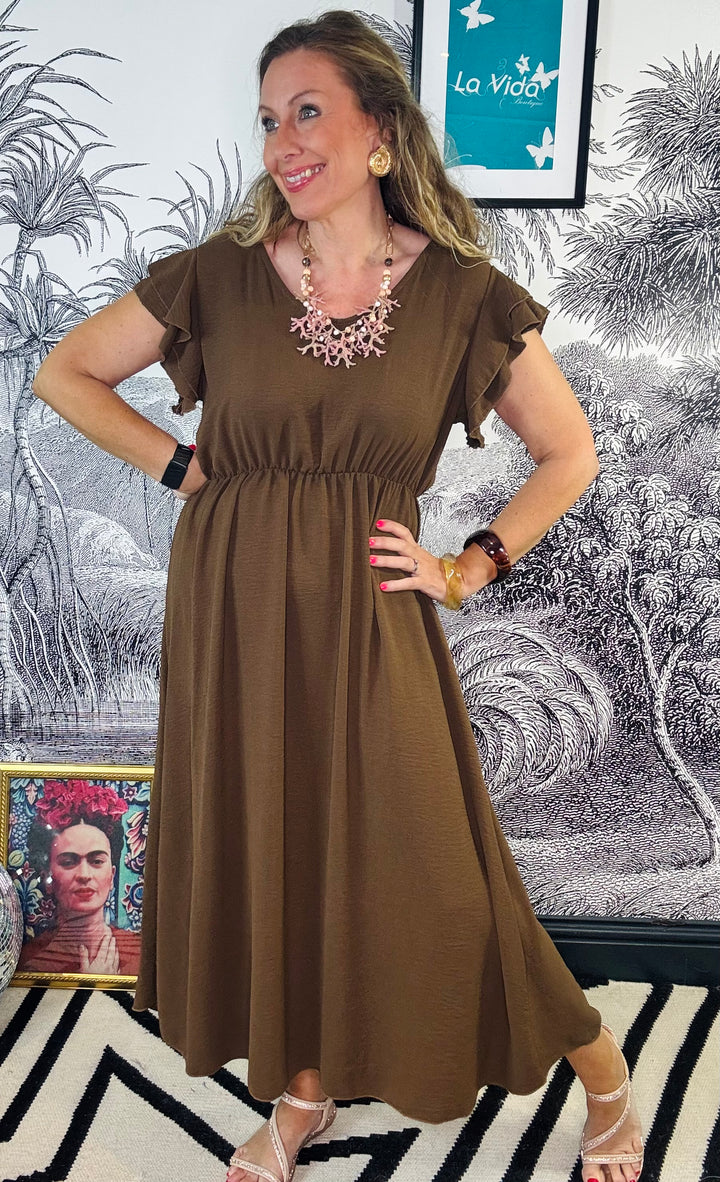 Anabelle Flutter Sleeve Button Detail Dress