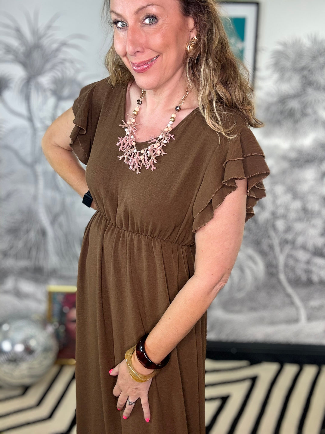 Anabelle Flutter Sleeve Button Detail Dress