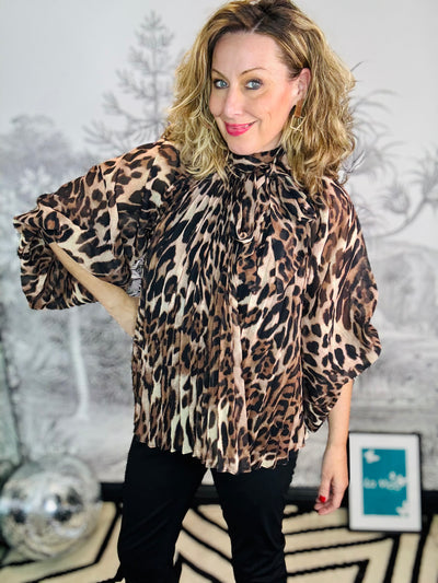 Uzma Leopard Pleated Blouson Blouse
