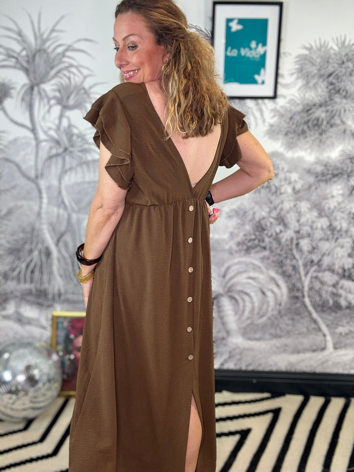 Anabelle Flutter Sleeve Button Detail Dress