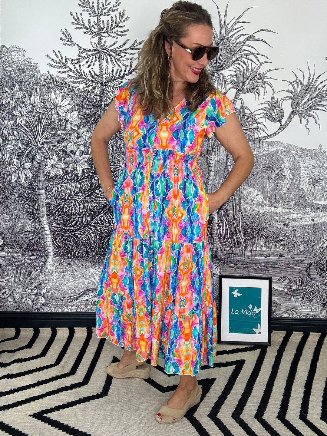 Roma Abstract Print Maxi Dress with Pockets