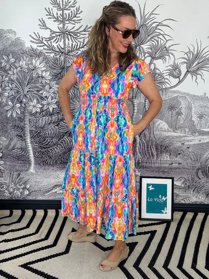 Roma Abstract Print Maxi Dress with Pockets