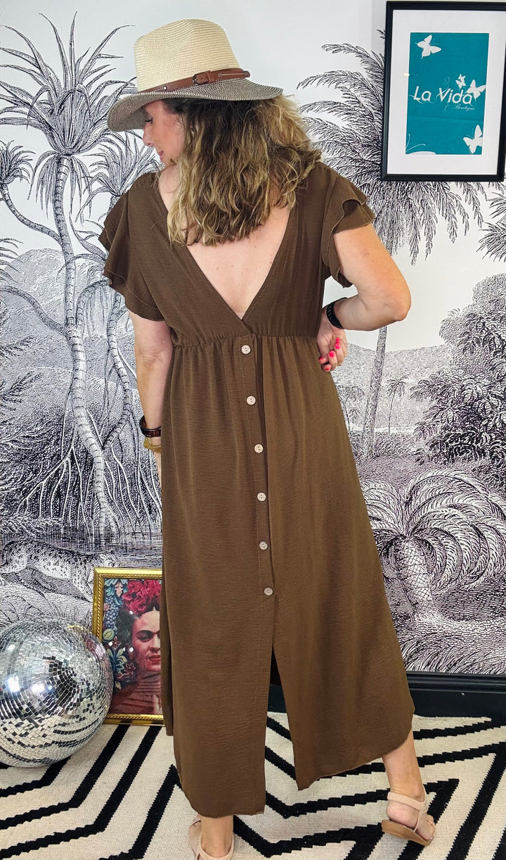 Anabelle Flutter Sleeve Button Detail Dress