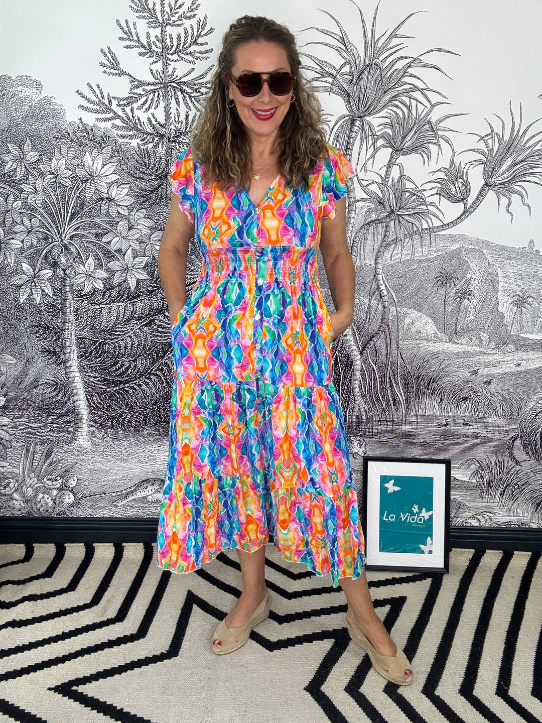 Roma Abstract Print Maxi Dress with Pockets