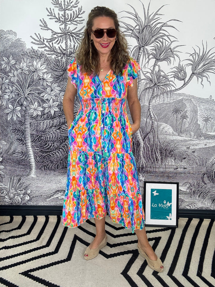 Roma Abstract Print Maxi Dress with Pockets