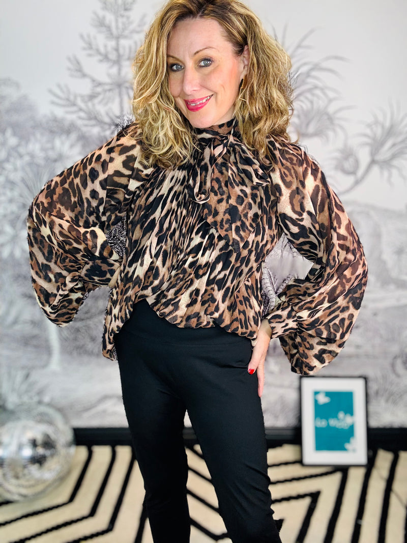 Uzma Leopard Pleated Blouson Blouse